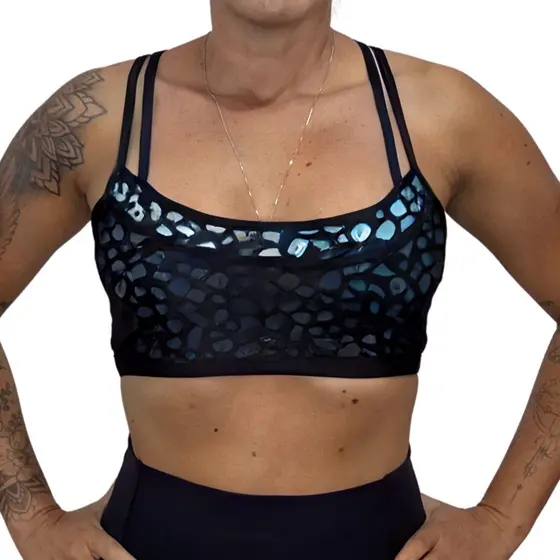 Top Vision FTL – Top Feminino Suplex Academia Modelagem Anatômica Tela Em Tule Treino