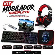 Kit Mobilador Gamer Completo Com Mouse Teclado Led Rgb Fone Headset Usb Tipo C Free Fire