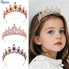 Tiara Barroca Nupcial Coroa Infantil de Princesa - Conjunto com Pedras Brilhantes, Diversas Cores (4 Variações)-TL