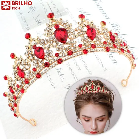 Novo Tiaras Barroco para Noivas, Coroa de Casamento em Cristal Europeu, Arco de Cabelo em Liga Colorida para Noivas.-bri