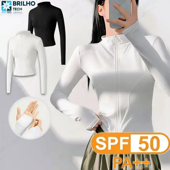 Jaqueta de Proteção Solar FPS 50+ Tecido Leve Elástico Respirável para Academia Yoga Passeios Ao Ar Livre-BT