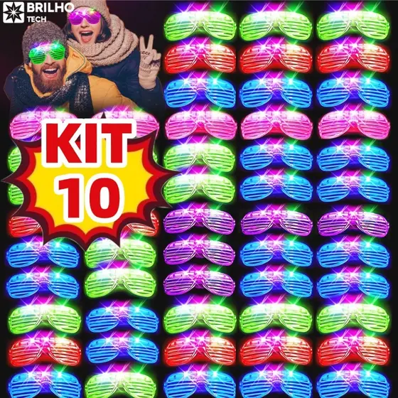 KIT 10 Oculos Led Neon de Festa Com 3 Modos Fluorescente Rave Balada Casamento Cosplay-BT