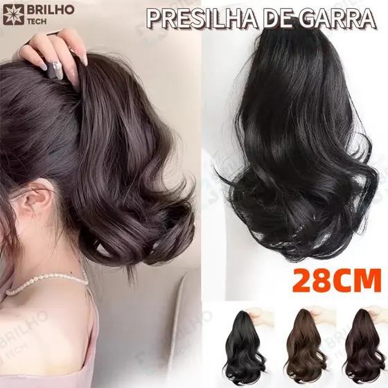Extensão De Rabo De Cavalo Longo E Encaracolado – Peruca De Grampo De Cabelo Com Cordão Macio Para Mulheres 28CM-BT