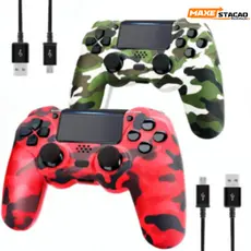 Controle Gamer Sem Fio Design Camuflado Compatível com PS4 e Cabo USB Incluso
