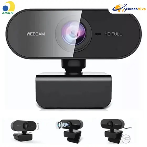 Câmera Webcam Full HD 1080p Microfone Integrado Giratório 360° Regulagem Livre Ideal para PC Notebook e Home Office