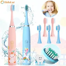 Escova Dental Elétrica Ultra-Sônica Para Crianças Acústica Onda Fofa Cabelos Suaves Dupla Face Limpa Cuidados-HL
