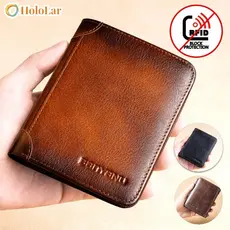 Carteira Antifurto Masculina De Couro Legítimo Vintage De Trifold E Bifold À Escolha HOLOLAR