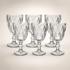Jogo de Copos Taças Diamante Vidro Transparente 330ml Água Suco Drink Refrigerante