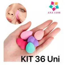 ANA1108-  Kits com 36 Mini Esponja Gota e Blender Para rosto e Maquiagem Base E Corretivo
