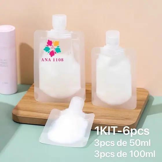 KIT 6 PCS saco frasco multiuso plástico 100 ml/50ML para amostras de embalagem de loção dobrável para viagem