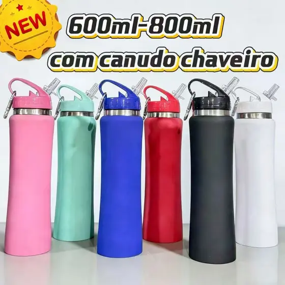 Garrafa Térmica inox 304 600ml/800ml Com Canudo Camada Dupla Com chaveiro  Bebidas Quentes E Frias