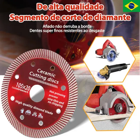 Disco de Corte Diamantado 105mm x 20mm Alta Precisão Para Porcelanato e Cerâmica Profissional