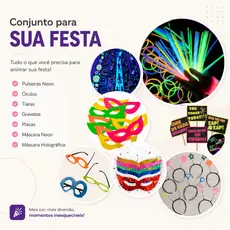 Kit Festa Neon Completo com Óculos Tiaras Gravatas Máscaras e Neon Variados Baladas Coloridos Lembrancinha