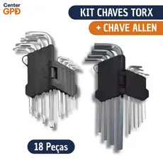 Jogo de Chave Torx + Jogo Allen Curta Kit com 18 Peças Torque e Allen T10 até T50