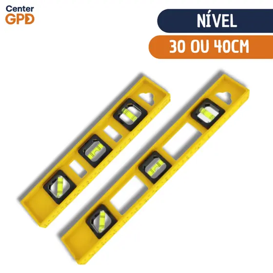 Nível de Mão Régua 3 Bolhas com Marcador de Medidas 30 e 40 CM