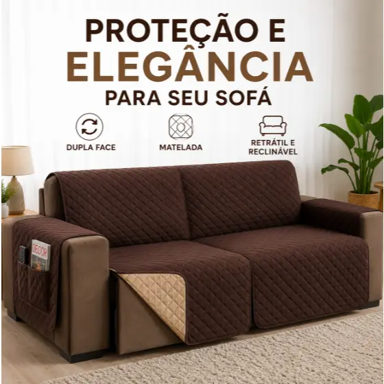 Capa Sofá Retrátil Reclinável Dupla Face Matelada Protetora Lavável Porta Objetos 2 3 Lugares