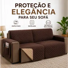 Capa Sofá Retrátil Reclinável Dupla Face Matelada Protetora Lavável Porta Objetos 2 3 Lugares