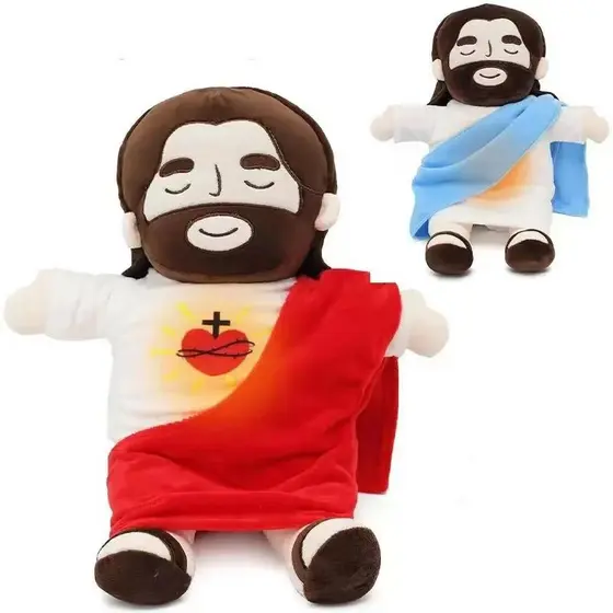 Jesus de Pelúcia 38cm que Respira com Luz e Música – Brinquedo Religioso para Acalmar e Dormir