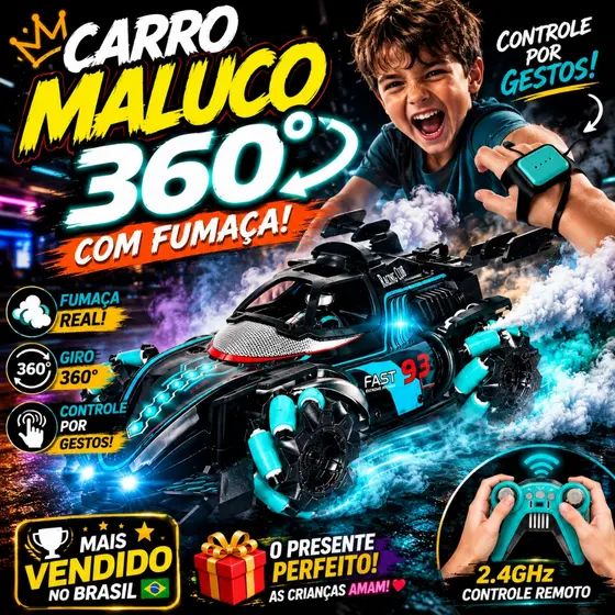 Carro Controle Remoto 360° Acrobático com Fumaça 4x4 Drift Carrinho Infantil