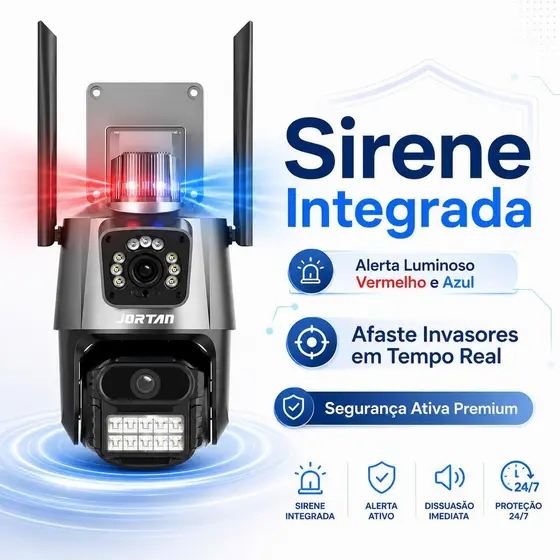 Câmera de Segurança Wifi Lente Dupla 360° Externa Prova D'água Com Alarme Visão Noturna Colorida Monitoramento 2 Telas