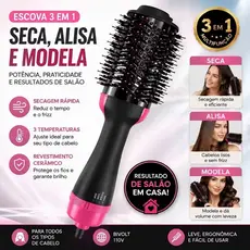 Escova Secadora 3 em 1 One Step Alisadora Modeladora Ar Quente Anti Frizz Profissional