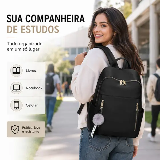Mochila Feminina Universitária Escolar Notebook Grande Resistente Para Faculdade