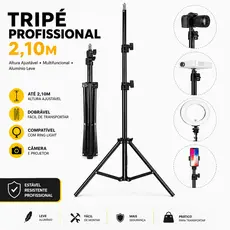Pedestal Tripé Porta Banner 2,10m Ajustável Suporte para Celular Ring Light Eventos