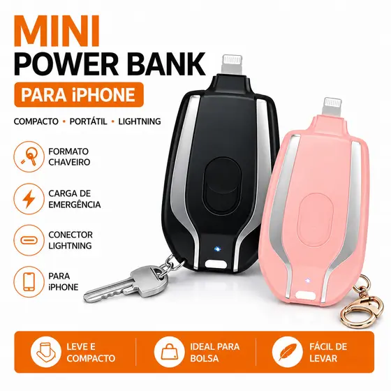 Power Bank Mini Chaveiro Lightning para iPhone Carregador Portátil Emergência