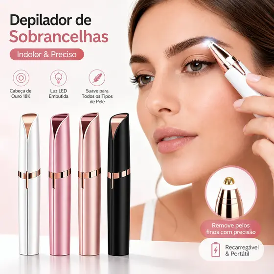 Depilador de Sobrancelhas Elétrico Indolor com LED e Cabeça de Ouro 18K