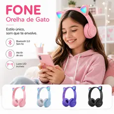 Fone De Ouvido Bluetooth Sem Fio Orelha De Gato LED Gamer Dobrável Som HD Microfone PC