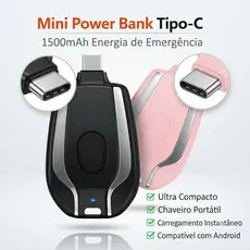 Carregador Portátil Chaveiro Tipo-C de Emergência Mini Power Bank