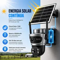 Câmera Segurança Solar 4G PTZ Dupla Lente Full HD Visão Noturna Yoosee 10000mAh