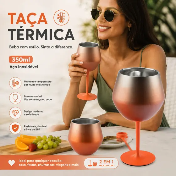 Taça Térmica Inox 2 Em 1 Para Vinho, Drinks Coquetel, Gin Copo Coktail Térmico De Aço Inoxidável Premium Design Elegante