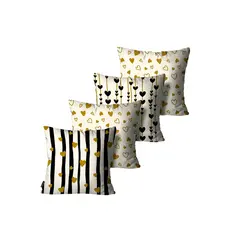 Kit com 4 Capas de Almofadas Decorativas Corações Off White