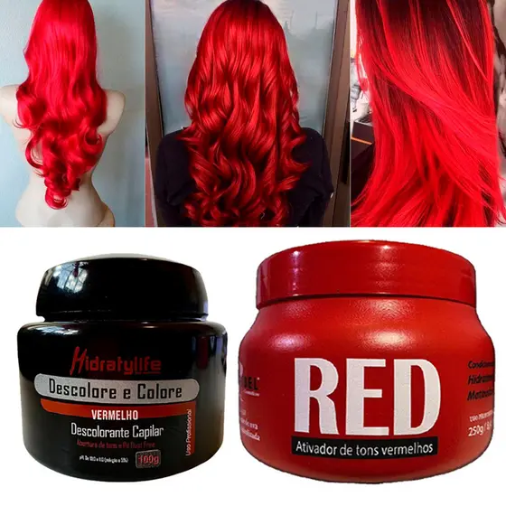 Kit Pó Descolore e Colore e Masc 250g Red Mairibel/Hidraty