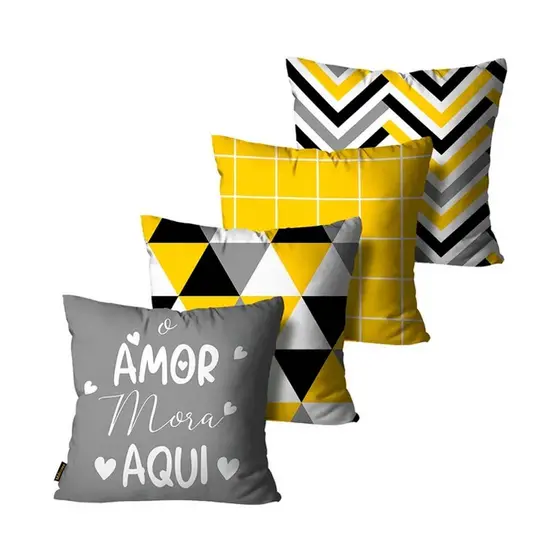 Kit 4 Capas Almofadas Decorativas Amarelo e Cinza 45X45