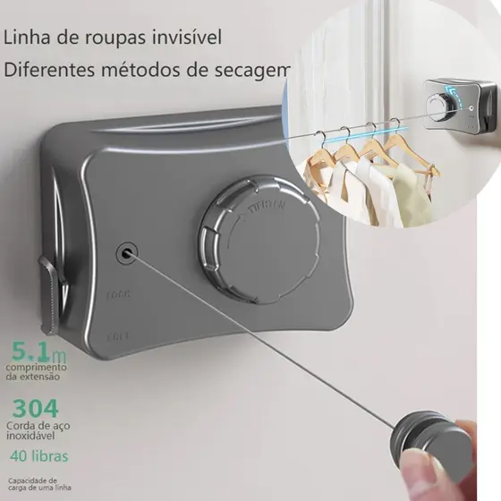 Varal Invisível Retrátil – Sem Furos, Ideal para Varandas e Banheiros, Prático e Compacto