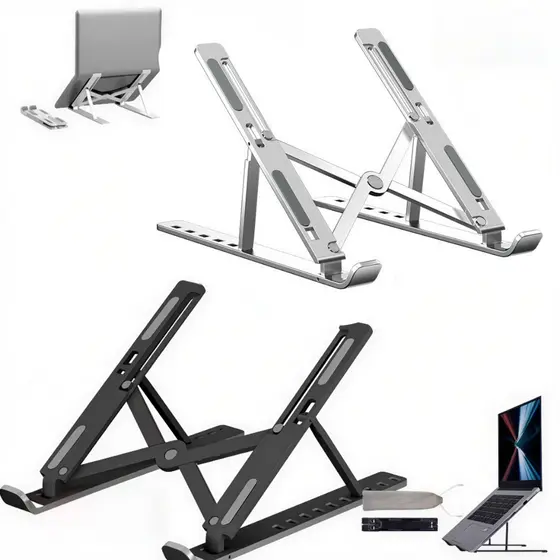 Suporte Metálico Ergonômico para Notebook Tablet e Macbook Base Dobráve-l de Alumínio
