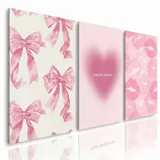 Quadros Decorativos 3 Peças Kit Aesthtetic Girl Rosa Beijos Laços Para Quarto Decoração Parede MDF