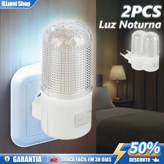 Kit 2 Luminária Led De Tomada Mini Abajur para Quarto Sala Corredor Bivolt Branco Frio