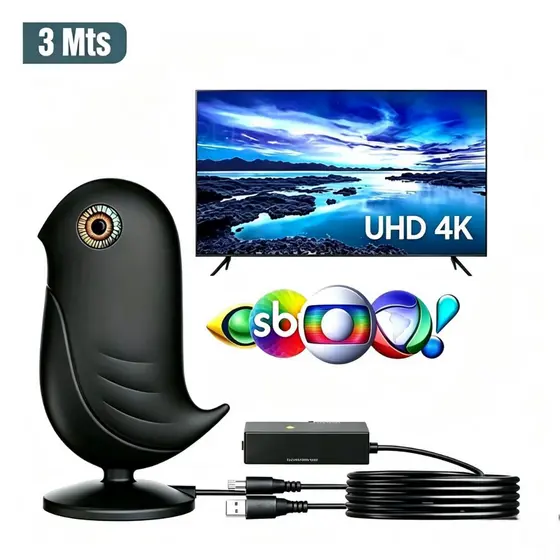 Antena de TV Digital Interna Amplificador 25dB Sinal Forte Para Tv Smart  4K HD  Canais Abertos
