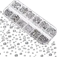Kit Com 12 Strass Pedrinhas Brilhantes de Múltiplos Tamanhos Prata