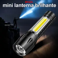 Lanterna LED, mini lanterna, com função de zoom, recarregável via USB.