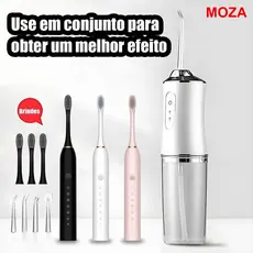 Clínico em Casa! Kit Higiene Bucal 2 em 1 - Escova Elétrica e Water Flosser com Carga USB para uma Limpeza Completa