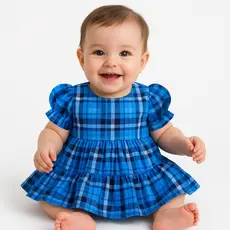Vestido Infantil Bebê Manga Curta Xadrez Azul Festa Junina Roupas Algodão