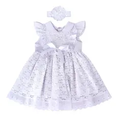 Vestido Infantil Bebê Menina Larissa com Tiara Roupas Algodão