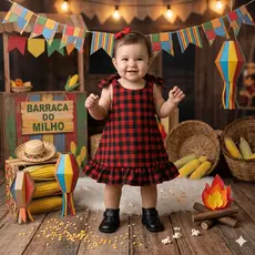 Vestido Festa Junina Infantil Xadrez com Babado