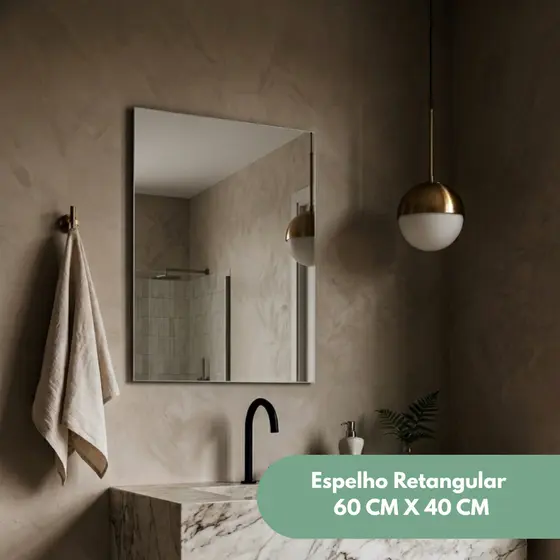 ESPELHO 60X40CM RETANGULAR LAPIDADO COM KIT INSTALACAO PARA LAVABO BANHEIRO DECORATIVO