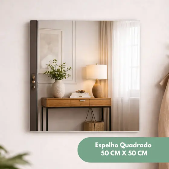 ESPELHO 50X50CM QUADRADO  PARA LAVABO BANHEIRO HALL COM SUPORTE