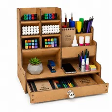 Organizador De Mesa Luxo Escritório Multiuso C/ Gaveta Nicho Mdf Canetas